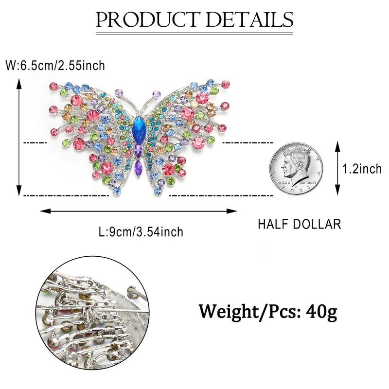 EVER FAITH Swallowtail Butterfly Brooch Multicolor Austrian Crystal Silver-Tone - Image 3